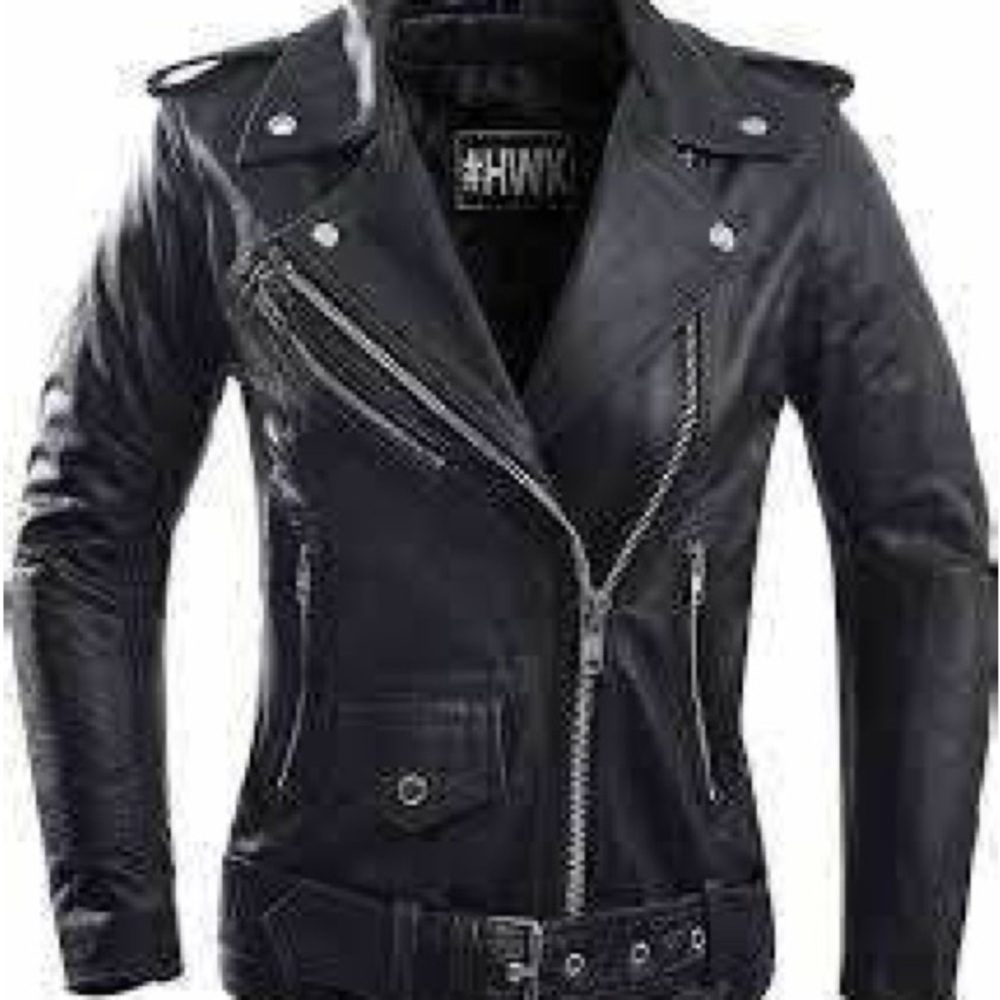 HWK Women's Black Leather Motorcycle Jacket